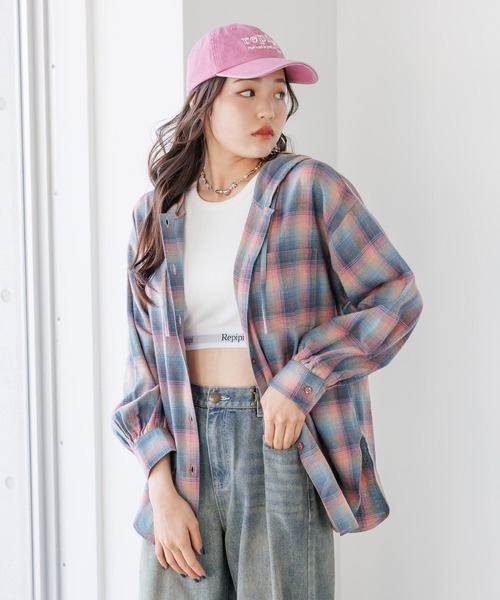 repipi armario（レピピ アルマリオ）の「オンブレチェックルーズシャツ（シャツ/ブラウス・キッズ・ブルー/ピンク/ブラック・SMALL/MEDIUM/LARGE）」の9枚目の写真