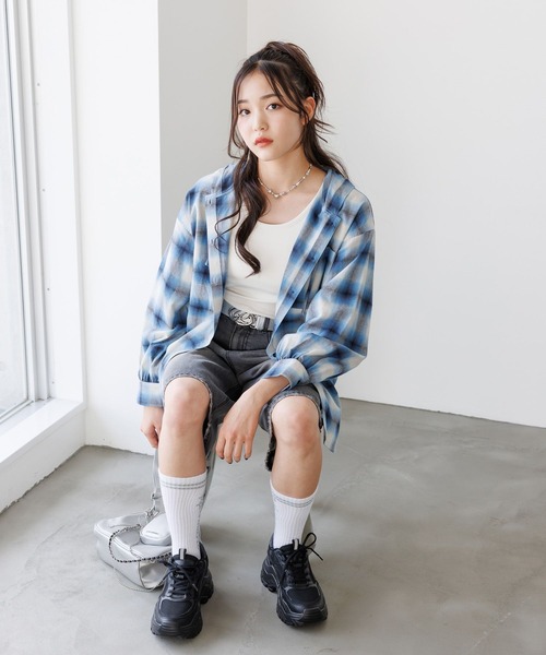 repipi armario（レピピ アルマリオ）の「オンブレチェックルーズシャツ（シャツ/ブラウス・キッズ・ブルー/ピンク/ブラック・SMALL/MEDIUM/LARGE）」の10枚目の写真