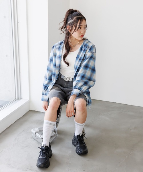 repipi armario（レピピ アルマリオ）の「オンブレチェックルーズシャツ（シャツ/ブラウス・キッズ・ブルー/ピンク/ブラック・SMALL/MEDIUM/LARGE）」の11枚目の写真