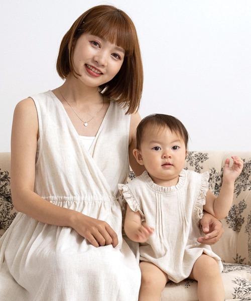 SweetMommy(スウィートマミー)の「ナチュラル リネン フリル カバーオール (ノースリーブ)(ロンパース・キッズ・アイボリー・90/80/70)」の9枚目の写真