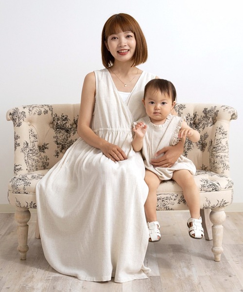 SweetMommy(スウィートマミー)の「ナチュラル リネン フリル カバーオール (ノースリーブ)(ロンパース・キッズ・アイボリー・90/80/70)」の10枚目の写真