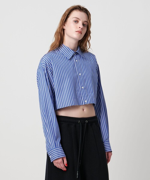 セール】＜ASTRAET＞ストライプ クロップド レギュラーカラーシャツ