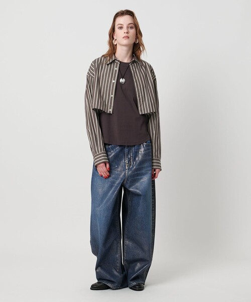 セール】＜ASTRAET＞ストライプ クロップド レギュラーカラーシャツ