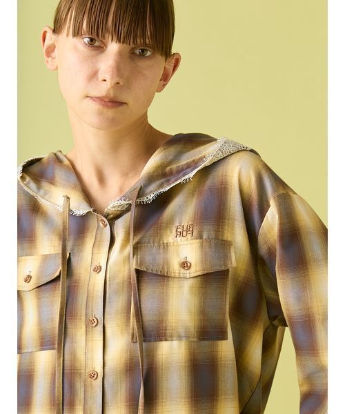 セール】フーディーオンブレーチェックシャツ（シャツ/ブラウス