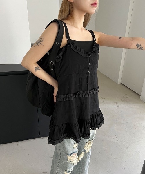 セール】フリル レース ティアード ミニ ビスチェ キャミ