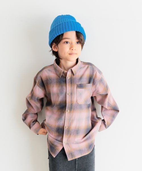 BAYFLOW（ベイフロー）の「[柔らかタッチ♪]ヴィンテージライクチェックシャツ(KIDS)（シャツ/ブラウス・キッズ・ブラウン/ピンク/オフホワイト・150cm/140cm/130cm/120cm/110cm）」の3枚目の写真