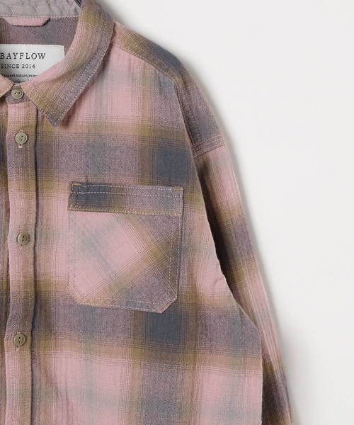 BAYFLOW（ベイフロー）の「[柔らかタッチ♪]ヴィンテージライクチェックシャツ(KIDS)（シャツ/ブラウス・キッズ・ブラウン/ピンク/オフホワイト・150cm/140cm/130cm/120cm/110cm）」の14枚目の写真