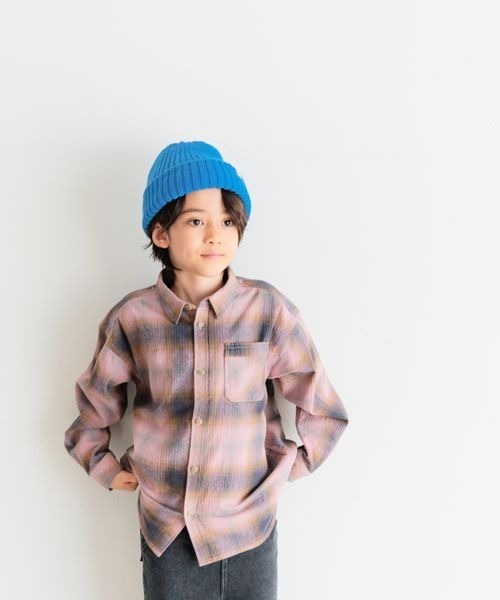 BAYFLOW（ベイフロー）の「[柔らかタッチ♪]ヴィンテージライクチェックシャツ(KIDS)（シャツ/ブラウス・キッズ・ブラウン/ピンク/オフホワイト・150cm/140cm/130cm/120cm/110cm）」の7枚目の写真