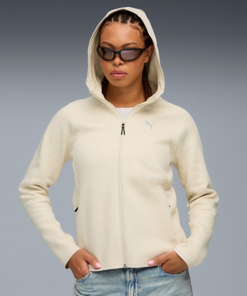 PUMA(プーマ)の「PUMA プーマ ウィメンズ エヴォストライプ フルジップ フーディ(パーカー・レディース・オフホワイト/ブラック・X-LARGE/SMALL/MEDIUM/LARGE)」の1枚目の写真