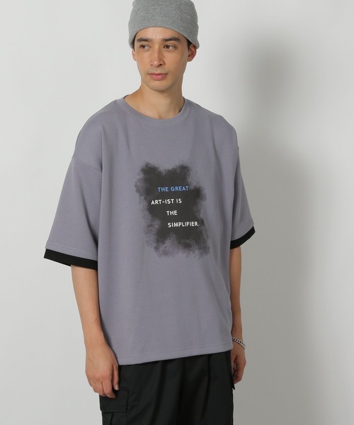 LAKOLE(ラコレ)の「グラフィックレイヤードTEE / 586875(Tシャツ/カットソー・メンズ・ホワイト/ブラック/パープル・MEDIUM/LARGE)」の3枚目の写真