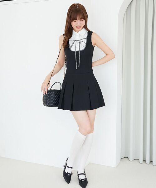 MAJESTIC LEGON（マジェスティックレゴン）の「ドッキングノースリーブミニワンピース（ワンピース・レディース・ベージュ/ブラック・MEDIUM）」の8枚目の写真