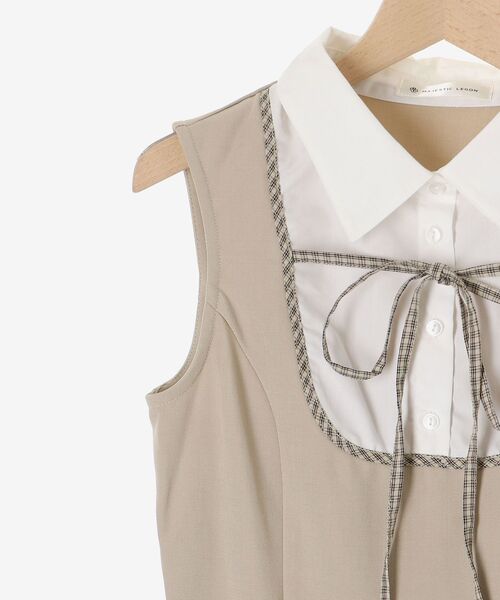 MAJESTIC LEGON（マジェスティックレゴン）の「ドッキングノースリーブミニワンピース（ワンピース・レディース・ベージュ/ブラック・MEDIUM）」の3枚目の写真