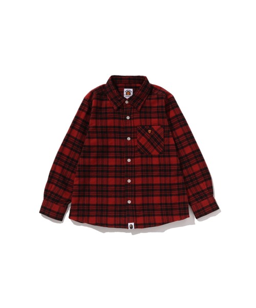 A BATHING APE(アベイシングエイプ)の「CHECK BABY MILO EMBROIDERY PRINT SHIRT(シャツ/ブラウス・キッズ・レッド/イエロー・110/130/140/120)」の1枚目の写真