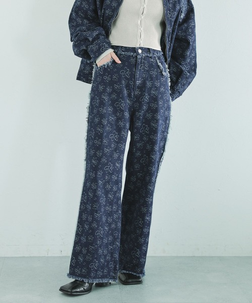 RAGEBLUE（レイジブルー）の「フラワー柄フリンジデニムパンツ/セットアップ対応（デニムパンツ・レディース・ネイビー・FREE）」の6枚目の写真