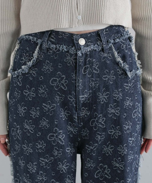 RAGEBLUE（レイジブルー）の「フラワー柄フリンジデニムパンツ/セットアップ対応（デニムパンツ・レディース・ネイビー・FREE）」の11枚目の写真