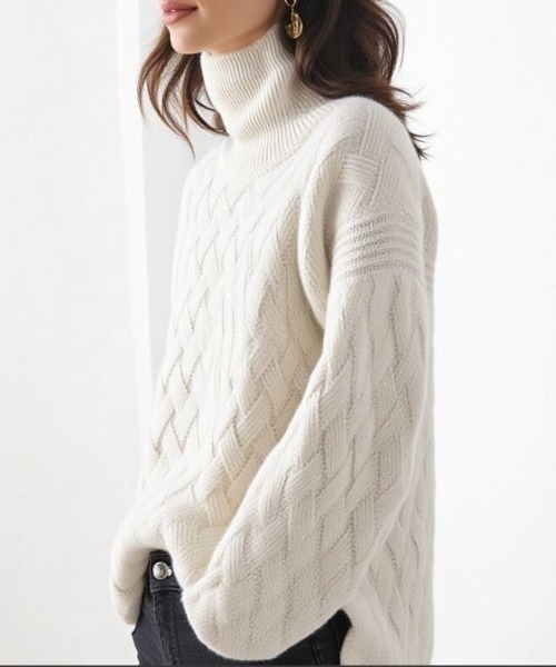 cammie(キャミー)の「格子柄ハイネックニット(ニット/セーター・レディース・オフホワイト/ブラック/ベージュ・L/M)」の16枚目の写真