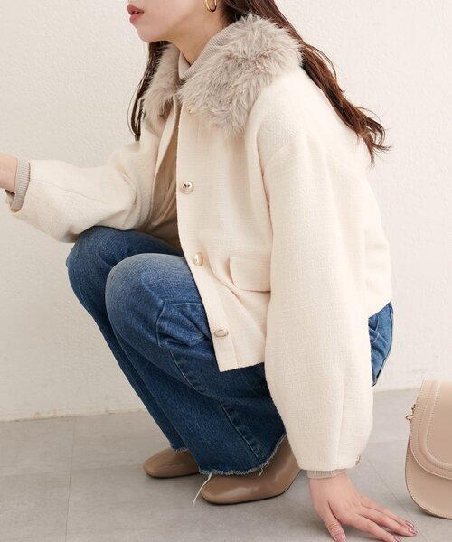 natural couture（ナチュラルクチュール）の「ファー衿付きショート丈ジャケット（その他アウター・レディース・その他1/ブラック/オフホワイト/ブラウン・FREE）」の13枚目の写真