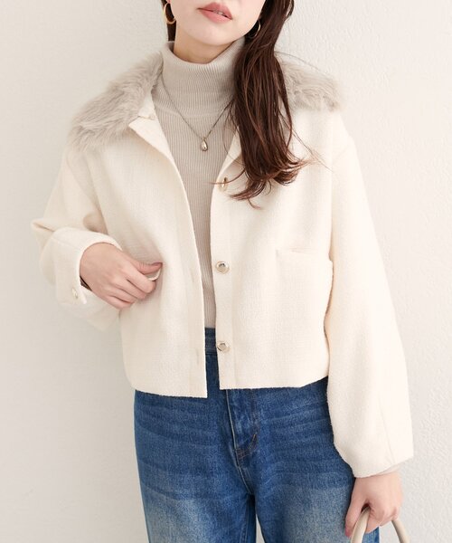 natural couture（ナチュラルクチュール）の「ファー衿付きショート丈ジャケット（その他アウター・レディース・その他1/ブラック/オフホワイト/ブラウン・FREE）」の14枚目の写真