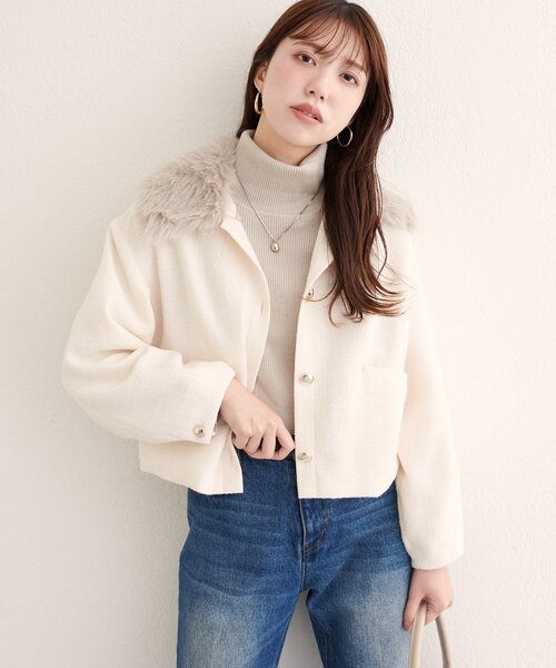 natural couture（ナチュラルクチュール）の「ファー衿付きショート丈ジャケット（その他アウター・レディース・その他1/ブラック/オフホワイト/ブラウン・FREE）」の16枚目の写真