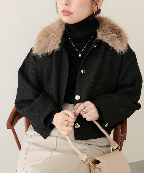natural couture（ナチュラルクチュール）の「ファー衿付きショート丈ジャケット（その他アウター・レディース・その他1/ブラック/オフホワイト/ブラウン・FREE）」の20枚目の写真