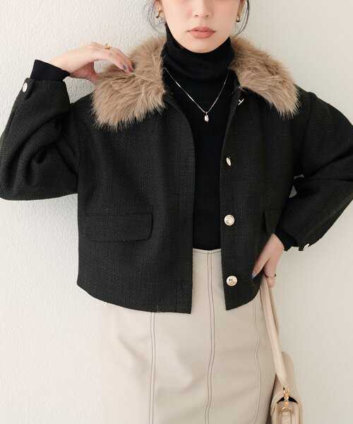 natural couture（ナチュラルクチュール）の「ファー衿付きショート丈ジャケット（その他アウター・レディース・その他1/ブラック/オフホワイト/ブラウン・FREE）」の21枚目の写真