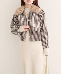 ファー衿付きショート丈ジャケット