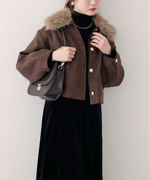 ファー衿付きショート丈ジャケット（その他アウター）｜natural