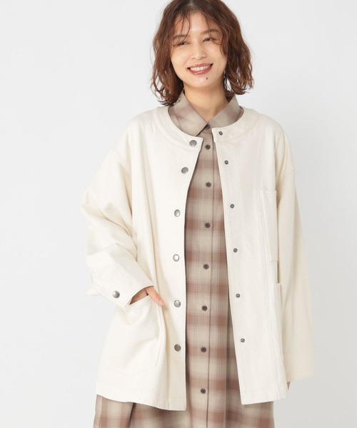 studio CLIP(スタディオクリップ)の「コットンノーカラーカバーオールブルゾン(ブルゾン・レディース・ベージュ/アイボリー・FREE)」の1枚目の写真