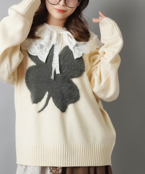 SPINNS（スピンズ）の「シャギークローバーニット/NEO森ガール（ニット/セーター・レディース・ネイビー/グレー/アイボリー・ONESIZE）」の21枚目の写真