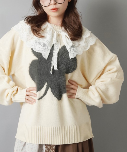 SPINNS（スピンズ）の「シャギークローバーニット/NEO森ガール（ニット/セーター・レディース・ネイビー/グレー/アイボリー・ONESIZE）」の18枚目の写真