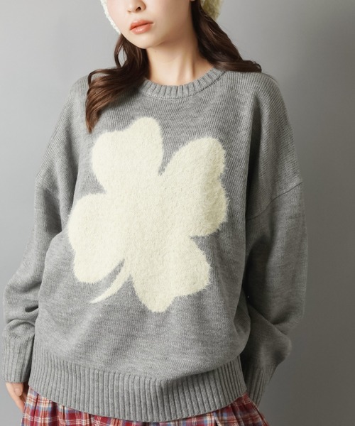 SPINNS（スピンズ）の「シャギークローバーニット/NEO森ガール（ニット/セーター・レディース・ネイビー/グレー/アイボリー・ONESIZE）」の5枚目の写真