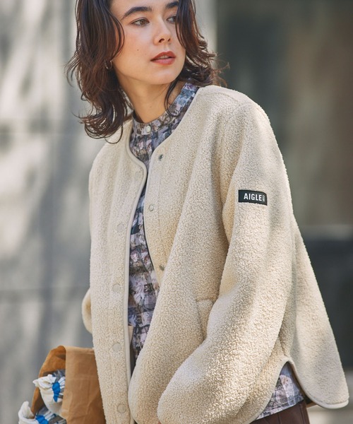 AIGLE（エーグル）の「カーディガン シェルパフリースジャケット（ブルゾン・レディース・ライトグレー/ライトピンク/ブラック/グレー・36/40/38）」の5枚目の写真