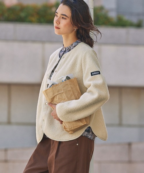 AIGLE（エーグル）の「カーディガン シェルパフリースジャケット（ブルゾン・レディース・ライトグレー/ライトピンク/ブラック/グレー・36/40/38）」の6枚目の写真