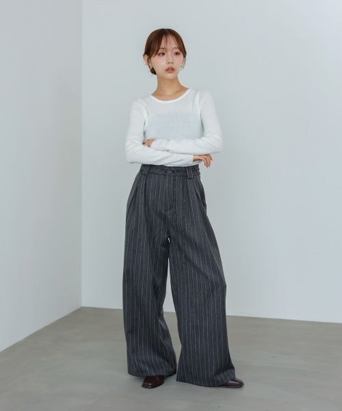 Bab(バブ)の「【S・Mサイズ展開】ストライプヘリンボーンパンツ(その他パンツ・レディース・チャコールグレー/ライトグレー/ベージュ・S/M)」の5枚目の写真