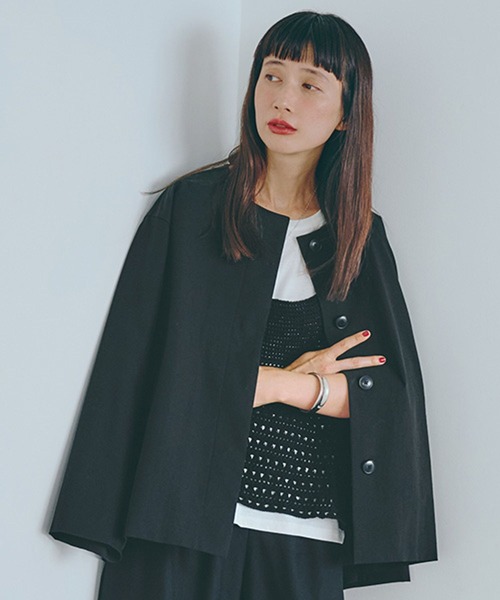 studio CLIP（スタディオクリップ）の「【撥水・UVカット・2WAYストレッチ・イージーケア】ノーカラージャケット（ノーカラージャケット・レディース・ブラック/ベージュ/ネイビー・FREE）」の2枚目の写真