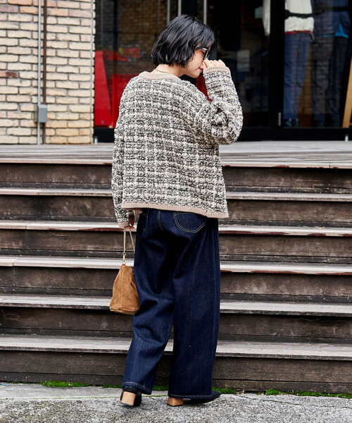 dianteツイードノーカラーニットジャケット ツイードニットジャケット（ノーカラージャケット） | grove