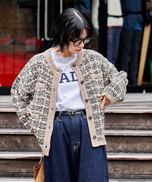 FRAY I.D ツイード　ノーカラージャケット　ニットカーディガン　春物 ツイーディー ニットジャケット/ツイード ライク ノーカラー
