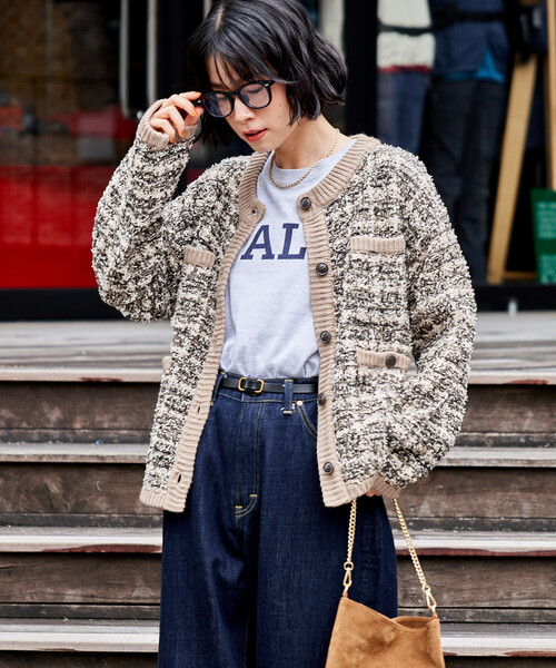 2024AW ダイアグラム ツイードニットカーディガン ノーカラー ジャケット 2024AW ダイアグラム ツイードニットカーディガン ノーカラー