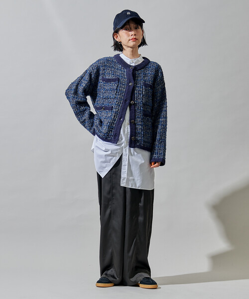 未使用 foufou 23AW ニットツイードノーカラージャケット カーディガン 未使用 foufou 23AW ニットツイードノーカラージャケット カーディガン