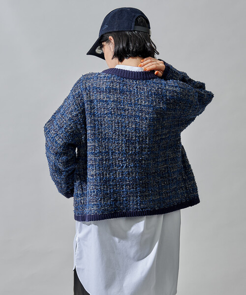 dianteツイードノーカラーニットジャケット ツイードニットジャケット（ノーカラージャケット） | grove
