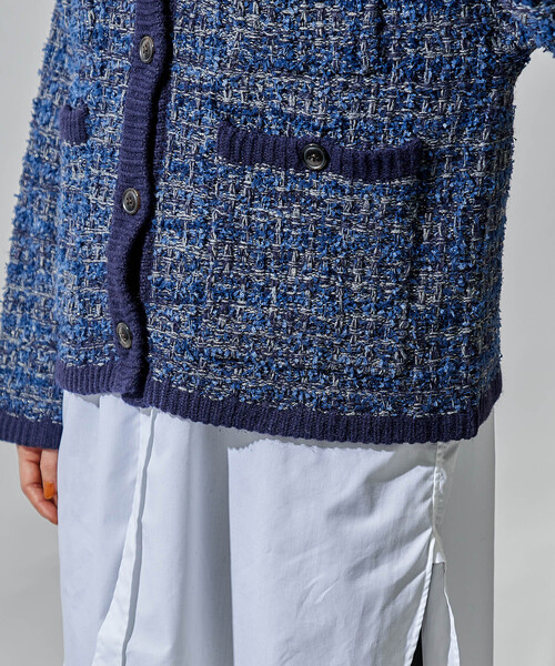 セール】ツイーディー ニットジャケット/ツイード ライク ノーカラー