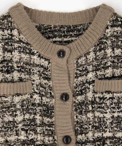 美品　ピッコーネ　ツイードニット　ノーカラージャケットカーディガン　L ツイードニットジャケット（ノーカラージャケット） | grove