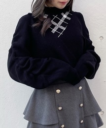 シャーリング袖カシュクールニット