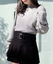 シャーリング袖カシュクールニット