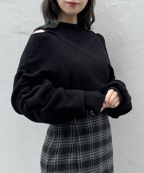 シャーリング袖カシュクールニット（ニット/セーター）｜abc une face