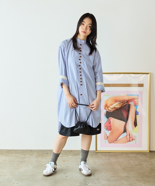 Garance et VioLette(ギャランスエトヴィオレット)の「Garance et VioLette/ギャランスエトヴィオレット ロングストライプシャツ(シャツ/ブラウス・レディース・グレー/ブルー・FREE)」の8枚目の写真