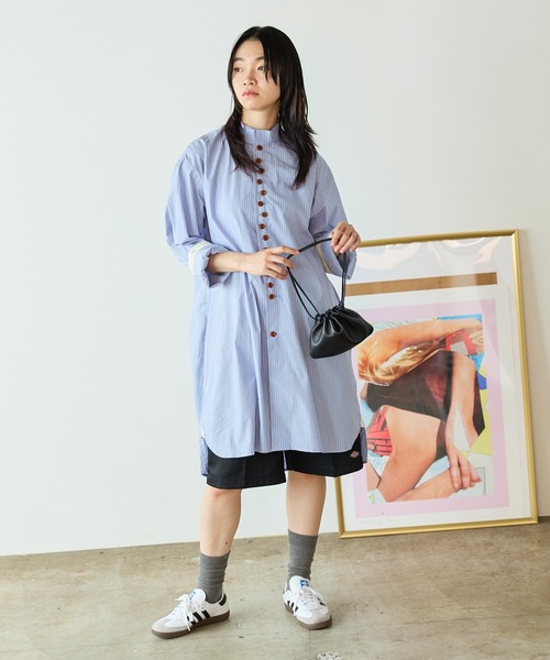 Garance et VioLette(ギャランスエトヴィオレット)の「Garance et VioLette/ギャランスエトヴィオレット ロングストライプシャツ(シャツ/ブラウス・レディース・グレー/ブルー・FREE)」の9枚目の写真
