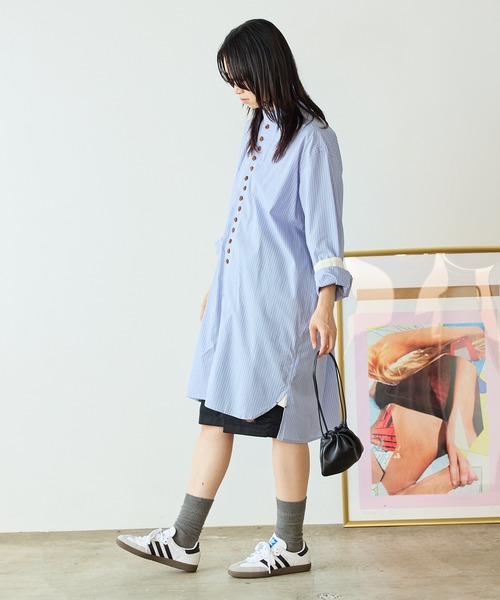Garance et VioLette(ギャランスエトヴィオレット)の「Garance et VioLette/ギャランスエトヴィオレット ロングストライプシャツ(シャツ/ブラウス・レディース・グレー/ブルー・FREE)」の17枚目の写真