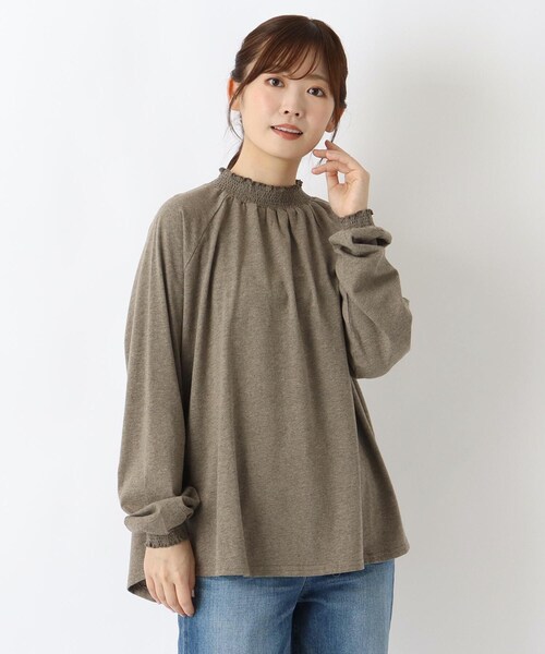 one'sterrace(ワンズテラス)の「コットンシャーリング 長袖ラグランプルオーバー(Tシャツ/カットソー・レディース・ブラック系8/アイボリー系8/ブラウン系8・02)」の1枚目の写真