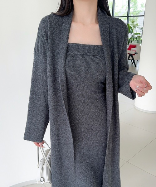 Jasmine Grandiflorum(ジャスミングランディフローラム)の「【Jasmine】ニットチューブワンピース+ロングカーディガン(セットアップ・レディース・ブラック/グレー・FREE)」の12枚目の写真